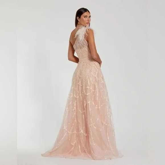 Mac Duggal Pink Embellished One Shoulder A Line Gown - Picture 7 of 7